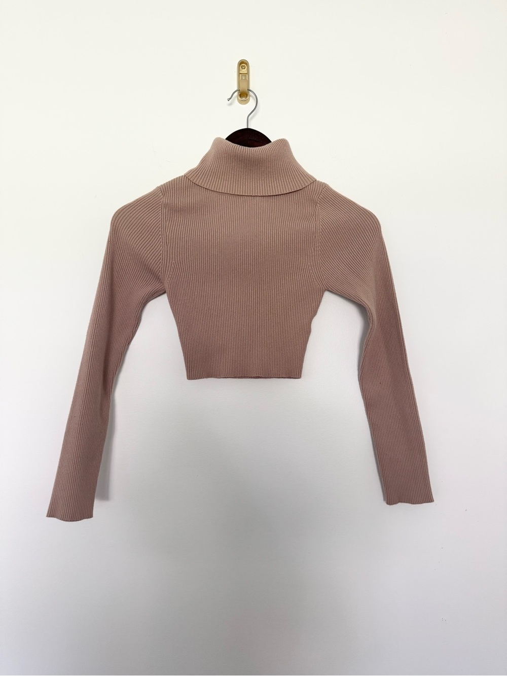 Le Lis taupe ribbed cropped turtleneck sweater long sleeve XS